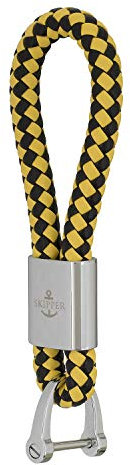 Schlüsselanhänger aus Leder Imitat geflochten und Edelstahl mit D-Schäkel Geschenk für Frau Mann Freund Auto Fahrrad Motorrad Boot Silber - 22Skipper (Schwarz/Gelb - 7291)