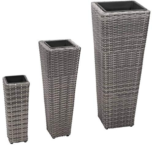 vidaXL Ensemble de Jardinières 3pcs Résine Tressée Gris Pots de Fleurs Plantes