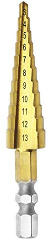 Meichoon Trapano a Gradino 3-13 mm Acciaio ad Alta velocità Rivestito in Titanio, con Codolo Esagonale, Strumento di Potenza HSS Professionale Pagoda Set Multifunzione Alesatore per Foratura DC13