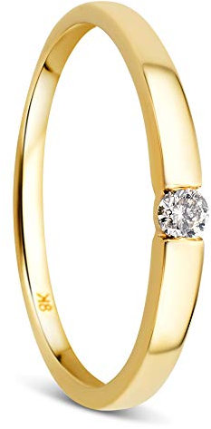 Orovi – Gold Ring aus 8 Karat Gelbgold (333) mit 0.05 Ct Diamant – Solitärring Damen mit Brillant – Verlobungsring allergenfrei & handgemacht (Größe 58)