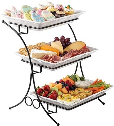 YHOSSEUN Large Tiered Tray Stand, 3 Tier Serving Tray for Party, Porcelain