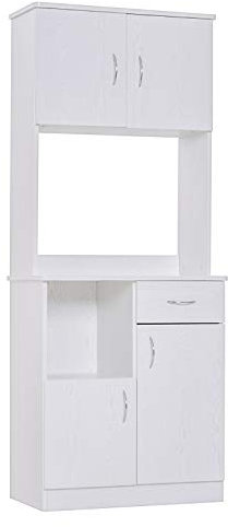 HOMCOM Tall Kitchen Cupboard, Kitchen Cabinet with Doors, Shelves, Drawer and Open Countertop, Storage Cabinet for Living Room, Dining Room, White