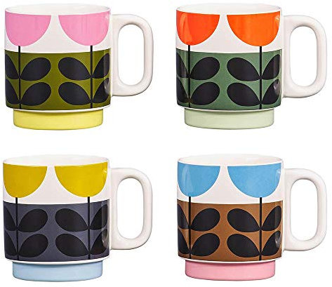 Orla Kiely Set mit 4 stapelbaren Bechern aus Keramik, Sonnenblumen-Design