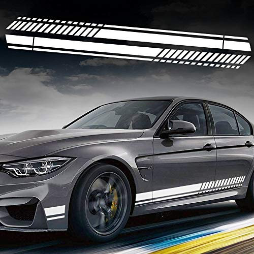 TOMALL 1 paio 210cm adesivi a strisce sportive da corsa per carrozzeria auto strisce laterali grafiche decalcomanie in vinile decorazione per tutte le auto SUV camion fuoristrada universale (Bianco)
