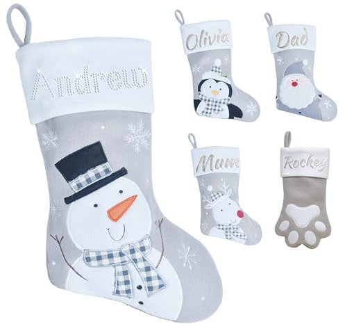 Varsany Weihnachtsstrümpfe, personalisierbar, Schneemann, personalisierbar, für Familie und Haustier, passende Weihnachtsstrümpfe