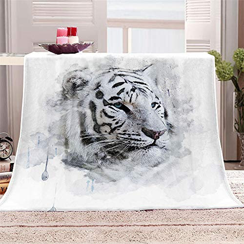 Chickw1 Flanelldecke Kuscheldecke, Super Soft Weiche Wohndecke Warm Flauschige Decke TV-Decke Mikrofaserdecke Sofadecke oder Bettüberwurf Tagesdecke- Pflegeleicht (Weißer Tiger,160x200cm)