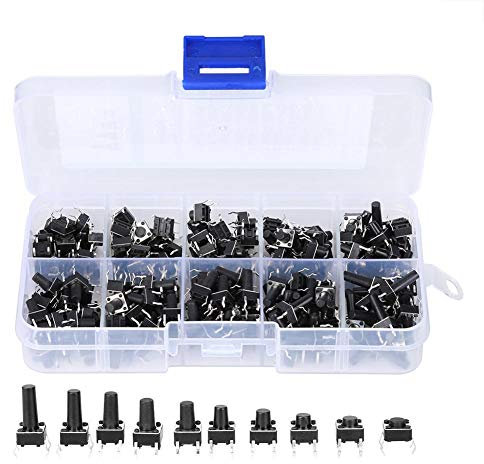 200PCs 10W Tact Switch Kit, Tactile Push Button Switch Micro Momentary Tact Surtido Kit y Caja de plástico, Estrictos estándares de control de calidad, Alto rendimiento(200Pcs)