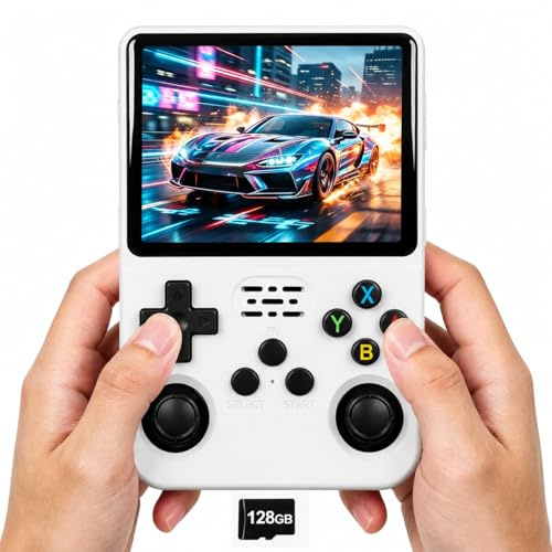 Whatsko Console de jeux Portable Rétro 128 Go, Console de jeux Vidéo, Console Portable Open Source Sous Linux, Console de Poche Classique avec écran IPS de 3,5 Pouces, Cadeau de idéal (Blanc)