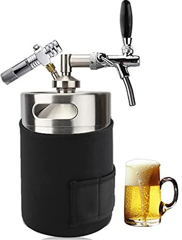 KELUNIS 5L Mini Beer Keg Home Brewing Growler Tap System, Stainless Steel Mini Kegerator Craft Beer Dispenser Use 8G CO2 Cartridge (Not Include)