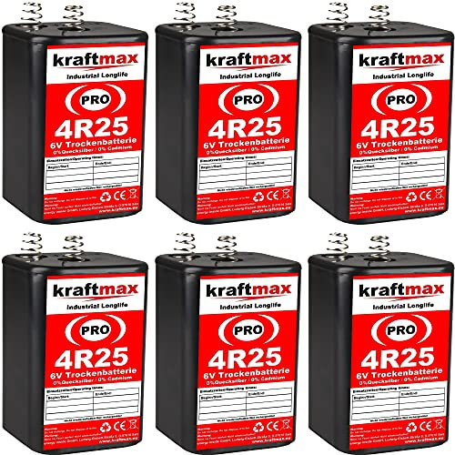 kraftmax 6er Pack 4R25 PRO - 6V Hochleistungs- Industrial Longlife Blockbatterie - 6 Volt Batterie Block - NEUSTE GENERATION 4R25X