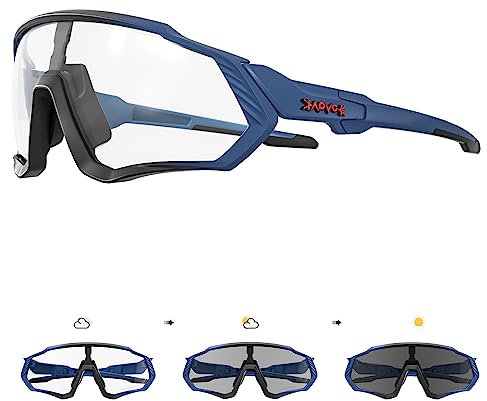 KAPVOE Photochromatische Selbsttönend Fahrradbrille TR90 Rahmen für Herren Damen Klar Sportsonnenbrille Sport Radfahren MTB Radbrille Sportbrille Fahren Angeln Laufen klar Blau 15