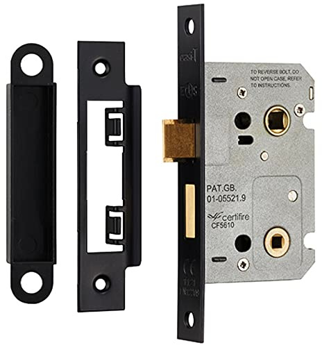 Locking Bathroom Door Sashlock Latch - Square Forend - 64mm - Matt Black | Thumb Turn Bathroom Door Lock and Latch - Secure WC Privacy Sashlock - Available in Multiple Finishes
