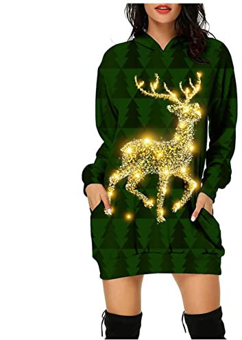 LuckyLucy Weihnachten Mutter Tochter Partnerlook Kleid Damen Mädchen Langarm Weihnachtskleid Weihnachtsmann Schneemann Gedruckt A-Linie Festkleid Mama Baby Passend Familie Kleidung Abendkleid