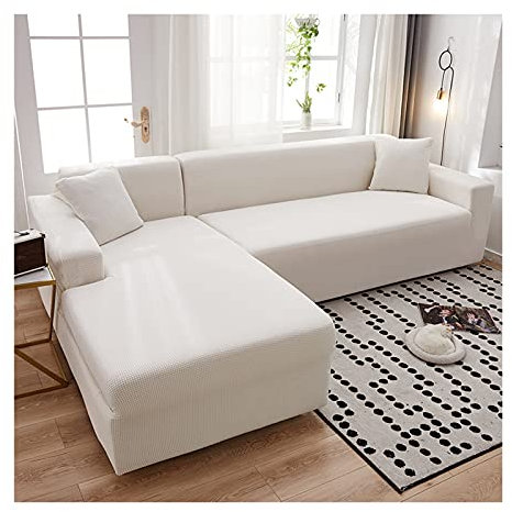 Daesar Sofa Überzug Ecksofa 3 Sitzer + 4 Sitzer 190-230 + 235-300, Überwürfe Sofabezug Wasserdicht L Form Modern Beige Weiß Couchbezug Stretch Eckcouch Polyester