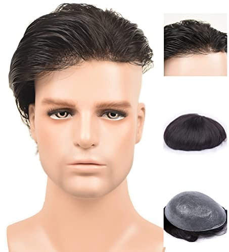 Auspiciouswig Haarersatzsystem für dünne Haut, natürliches menschliches Haar, Herren-Toupet für Männer (8x10 inch, natural color)