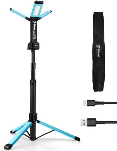 Rechargeable Work Light with Stand, GoGonova Cordless Work Light with Triple LED Lamps, 8AH Battery, 700/1200/2200 Lumen, 4000/6500K Dimmable Camping Light with Detachable Tripod