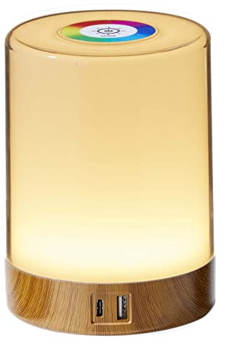 Northpoint LED Tischleuchte Tischlampe mit Touch-Taste Dimmfunktion Farbwechsel Ladeports Memoryfunktion Abschaltautomatikfinktion (Holz)