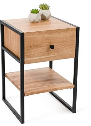 M2 Kollektion Bolzano 1 – Beistelltisch aus massiver Wildeiche & Metall, 40x60x40 cm/Mit Schublade & Ablage/Industrial-Design/Robust, pflegeleicht & vielseitig einsetzbar