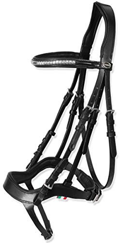 Horses, Brida anatómica modelo Tasting Pro, de cuero con cabeza acolchada y forma anatómica, ideal para caballos jóvenes o sensibles (negro, ponis)