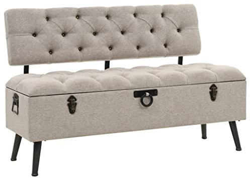 Bussandri Exclusive - Sitzbank mit Stauraum und Rückenlehne 110cm Creme Stoff