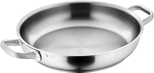 WMF Ultimate Servier-/ Bratpfanne 28 cm Edelstahlpfanne unbeschichtet, flach, ebener Boden, Induktion, Cromargan Edelstahl poliert, backofenfest, spülmaschinengeeignet