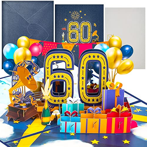 Geburtstagskarte 60. 3D Pop Up Karte zum 60 Jahrestag Geburtstag Grußkarte Geburtstagskarten mit Umschlag für Männer Frauen Mütter Freunde Hochzeitstag Romantik Geschenk-Karte Geburtstagsgeschenk