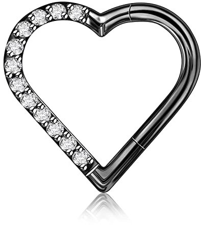 Longbeauty G23 Titan 16G Klicker Herzform Piercing Ring Segmentring Ohrpiercing Daith Helix Tragus Knorpel Ohrringe, Schwarz, 8MM, 1 Pcs