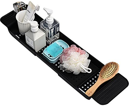 Baignoire Pont Baignoire Extensible avec Porte-Savon Porte-Serviettes Baignoire Organisateur Rack Livre Livre Tablette Porte-téléphone
