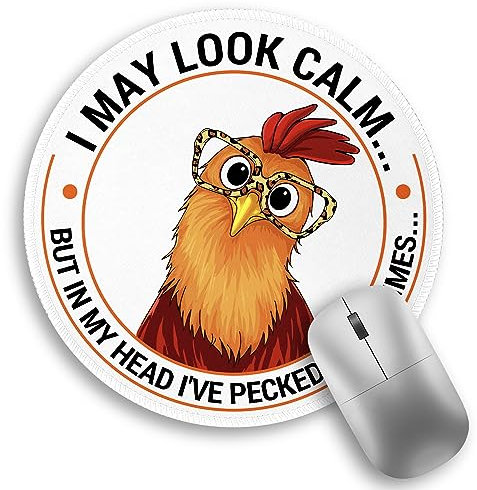 Lustiges Huhn Mauspad, kleine runde Mauspads für Schreibtisch, Mini Reise Mauspad für Arbeit Wireless Computer Laptop, Büro Schreibtisch Zubehör, I May Look Calm But in My Head I've Pecked You 3 Mal