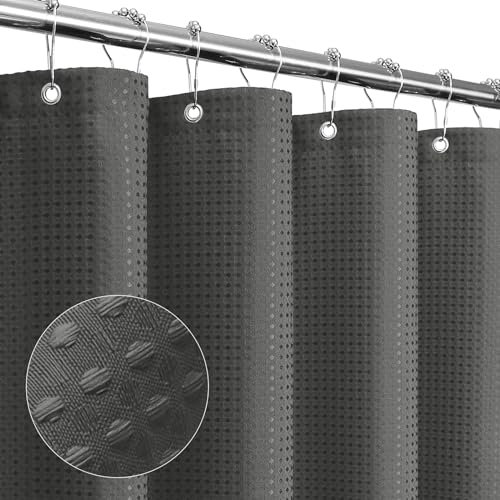 Gibelle Rideau de douche gris anthracite, rideau de douche à armure gaufrée en tissu texturé pour salle de bain – Tissu doux et de luxe d'hôtel et spa – Imperméable – Lavable en machine – 183 x 183 cm