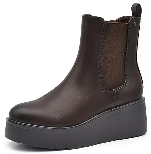 IF FASHION Stivali Stivaletti Scarpe Chelsea da Donna Platform Elastico Zeppa XG110 brown N.41