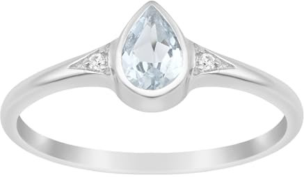 Lünettenset 6X4MM Birnenförmiger Aquamarin-Edelstein 925 Sterling Silber Solitär-Ehering, 62