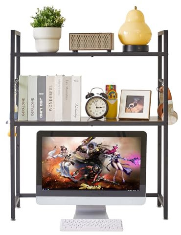 IBUYKE Office Desktop Shelf Organizer Computer Storage Rack Adjustable Desk Bookshelf Display Shelf for Office Home Dormitory,Brown TMZ004H