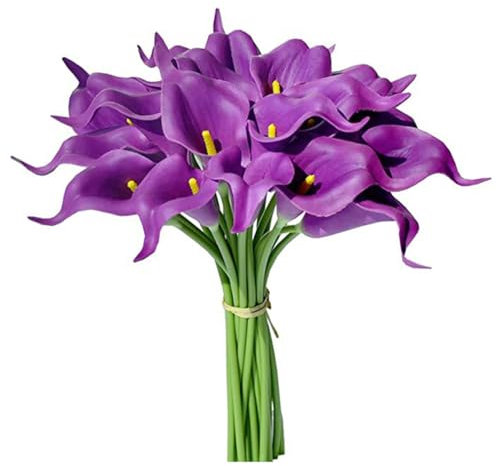 Wisafory 10 Stück Künstliche Calla Lily Kunstblumen Realistic Latex Calla Lilie Brautstrauß Künstliche Calla Real Touch Blumen Dekoration für Hochzeits Wohnzimmer Büro Hotel Küche Lila