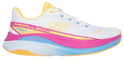 Skechers Max Cushioning Propulsion Women's Sneaker, White and Orange, 5.5 UK