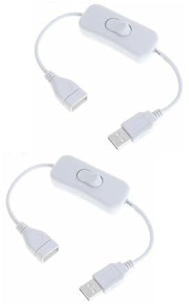 Genérico Cable USB alargador con interruptor. Pack 2 uds. Apto para lámparas y tiras LED, auriculares, ventilador, con conexión USB. Extensión de 30 cm con interruptor. Color blanco.