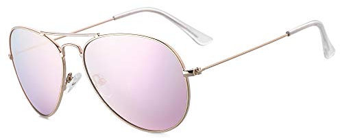 Rocf Rossini Polarisierte Pilotenbrille Damen Verspiegelt Piloten Sonnenbrille Herren Retro-Brillen Unisex UV400 Schutz mit Box (Gold/Pink)