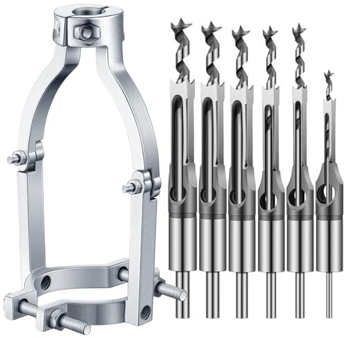 Gisafai 6 Pc Square Hole Drill Bit Set for Wood Mortising Attachment Drill Press Hollow Chisel Mortise Drill Tool (1/4, 5/16, 3/8, 1/2, 9/16, 5/8'')