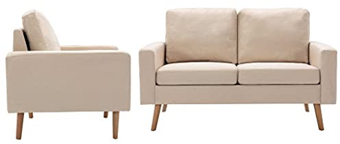 CCCINER 2-TLG. Sofagarnitur Stoff Cremeweiß,Bequeme Couchgarnitur in Creme für EIN angenehmes Sitzerlebnis im Wohnzimmer Sofas & Couches