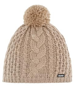 Eisbär Damen Mütze Afra Pompon beige – Klassisches Zopfmuster, Flauschiger Wollbommel, Atmungsaktiv, Wärmendes Innenfleece, Perfekte Passform, Wintermütze für Damen