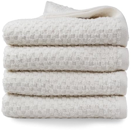 DoubleDry Popcorn Handtücher Set– 4er Set 50x100 cm Baumwolle – 420 g/m² – Weich & Saugstark – Badetuch badehandtücher - Oeko-Tex Made in Green Zertifiziert (Creme)