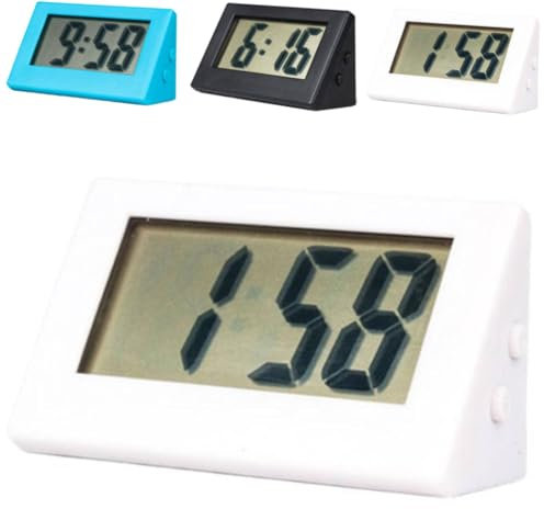 Small LCD Digital Electronic Clock - Portable Travel and Desk Clock, No Tick, Battery Operated for Table and Bedroom (White)