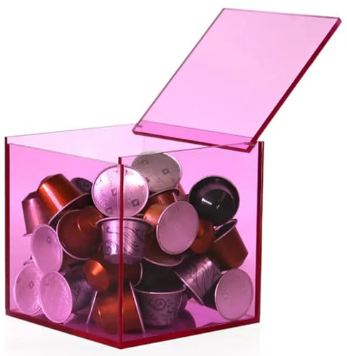 ERVDKXCOI Cestino per Lo stoccaggio delle Capsule di caffè, Acrylic Capsule Holder Coffee Storage Box for K Cup Nespresso Vertuoline, Tea Bag Candy Storage Container(Rose Red,11cm)
