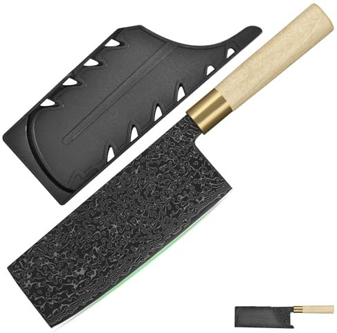 FULLHI Coltello giapponese in acciaio damasco nero con fodero, lama forgiata a mano manico in legno Gyutou sashimi Coltello da cucina con scatola per uomo donna regalo (Spelucchino cinese)