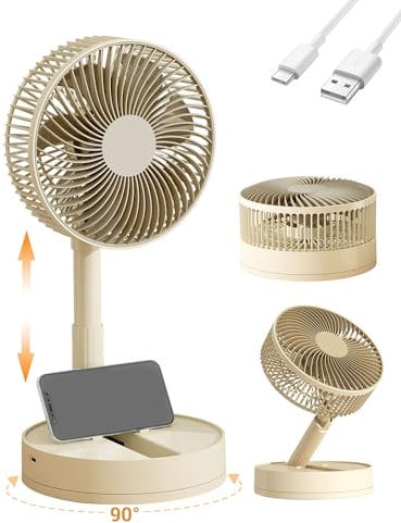 KASYDoFF Desk Fan, 20CM-5400mAh Rechargeable Oscillation USB Fan with 4 Speed Settings, Battery Portable Fans, Foldable Mini Cooling Fans for Bedroom, Home and Outdoor, Khaki