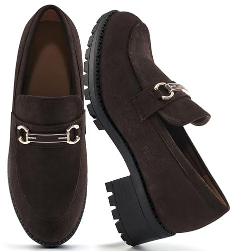 Alicegana Mocasines para mujer, con plataforma, gruesos, sin cordones, informales, a la moda, para negocios, trabajo, Café, 36 EU