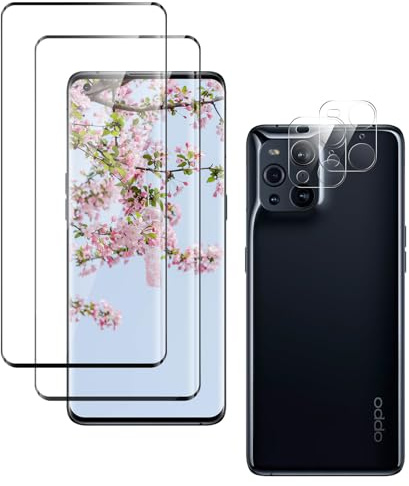 uShield Protector de Pantalla para OPPO Find X3 Pro, Anti-rasguños Cristal Templado, Templado película Protectora, Sensible al Tacto, 2 Pack Vidrio Templado y 2 Pack Protector de Lente de Cámara