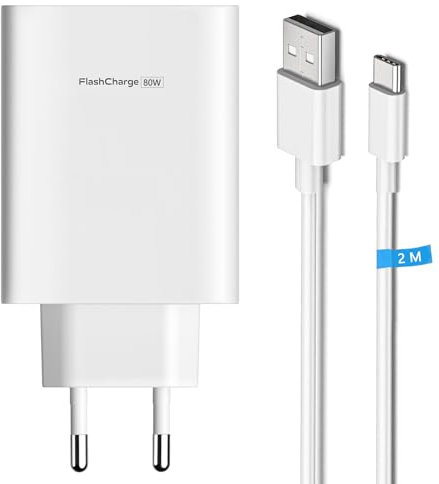 80W Chargeur Rapide avec Câble USB C 2M pour Vivo FlashCharge Charge, FlashCharge Chargeur, pour Vivo X90Pro/S18/Y77/X80/X80Pro/S16/S16Pro/NEO5/NEO5S/NEO6
