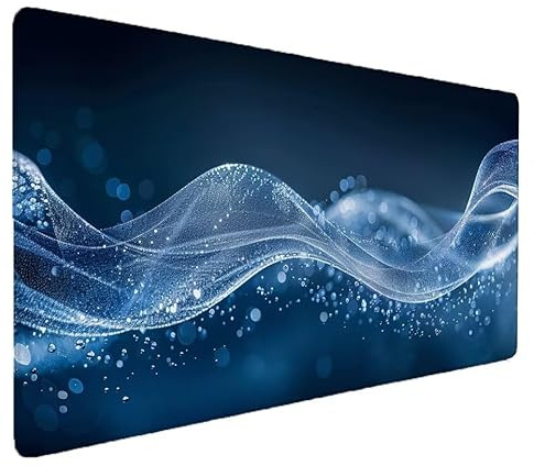 Mousepad XXL 900x300x3mm Blau Gaming Mauspad mit Genähten Kanten, Welle Mousepad Gaming Nicht Rutschender Unterlage, für Computer PC Laptop Schreibtischmatte Tastatur und Maus, für Home Office S-321