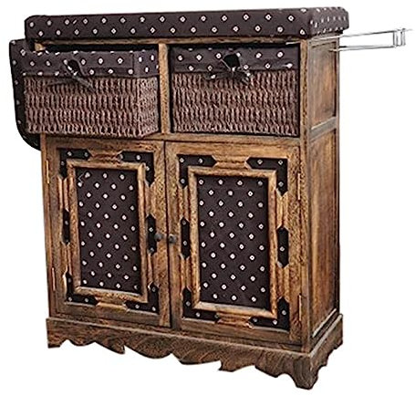 Solid Wood Ironing Board Cabinet Folding Ironing Board for Home Laundry Room and Wardrobe Storage Space Saving Woven Basket Design